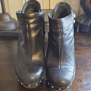 UGG Black Leather Ankle Booties with Studded Details